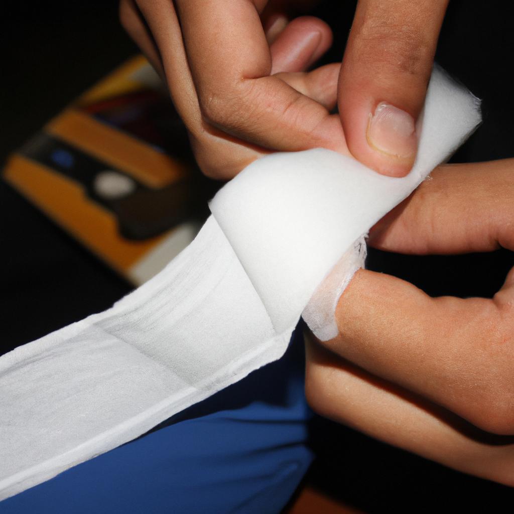 Person applying bandage to wound