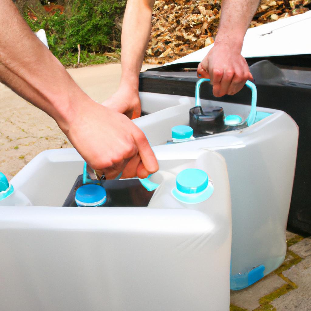 Person filling emergency water containers