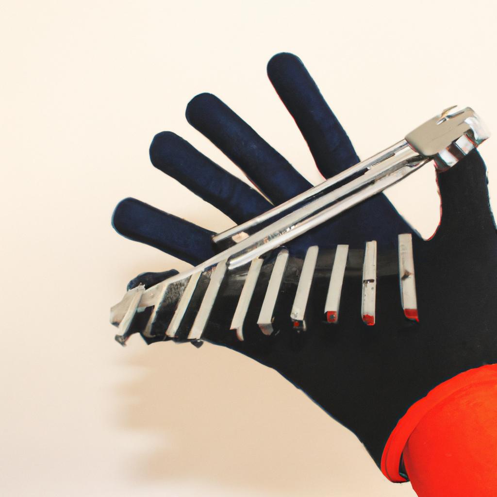 Person wearing gloves, holding instruments