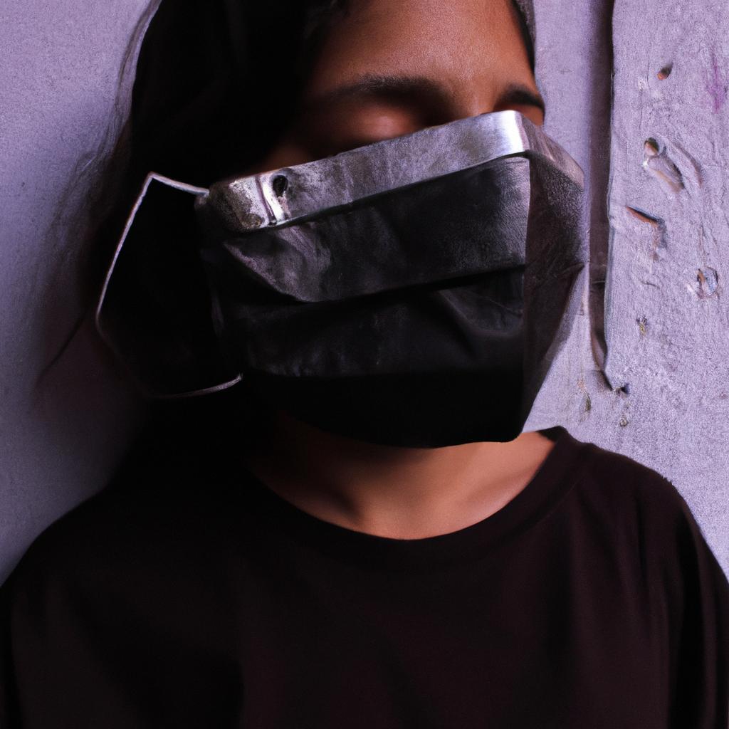 Person wearing disposable face mask