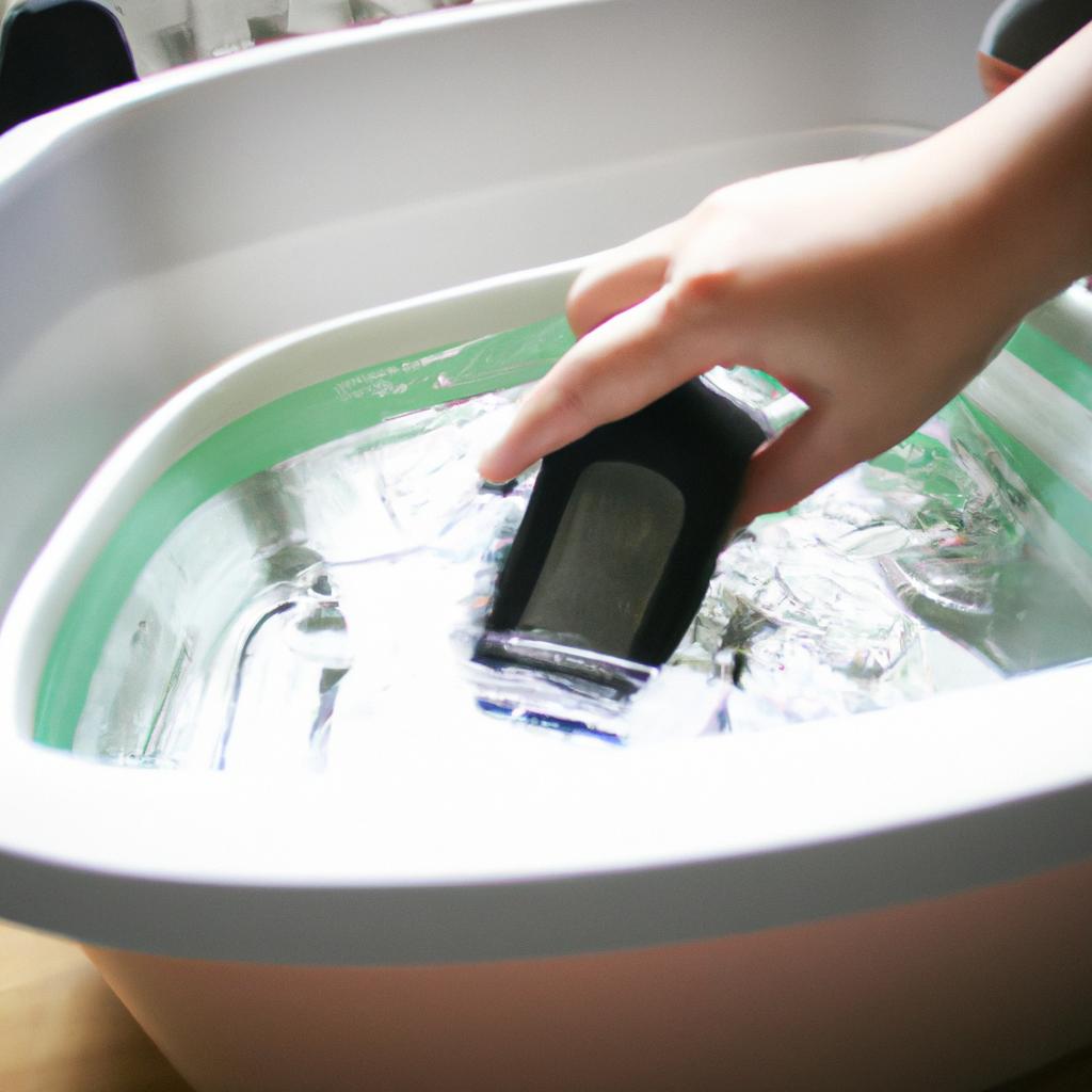 Person using ultrasonic cleaner